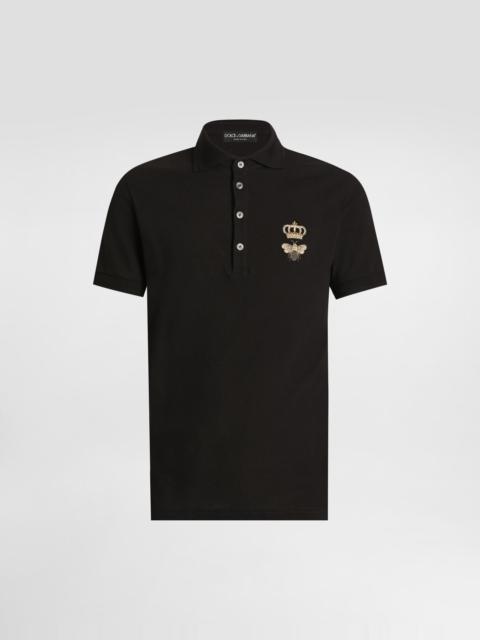 Cotton piqué polo-shirt with lurex embroidery