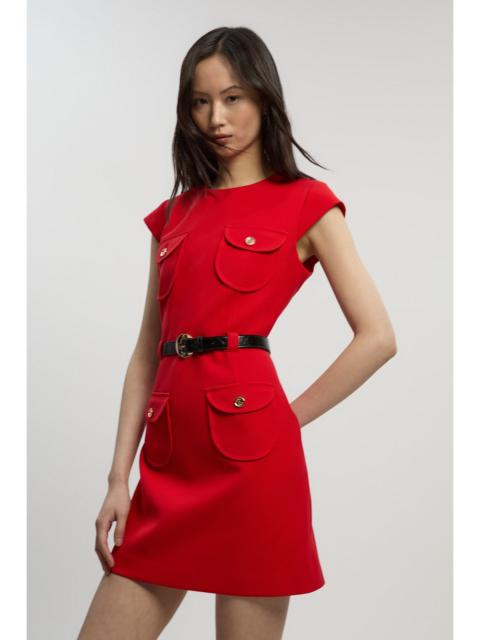 Petite Textured Compact Stretch Tailored Belted Mini Dress