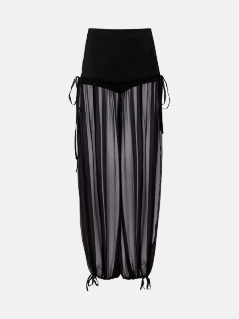 Mesh-trimmed silk balloon pants