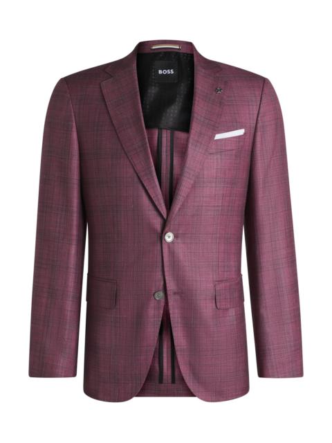 SLIM-FIT BLAZER IN CHECKED VIRGIN WOOL, SILK AND LINEN
