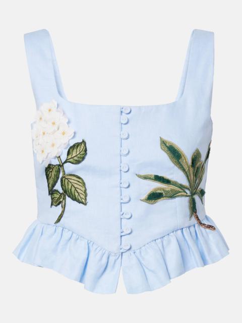 Eslabón floral-appliqué linen bustier top
