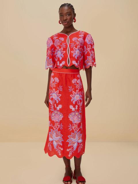 Red Porcelain Garden Euroflax™ Premium Linen Midi Skirt