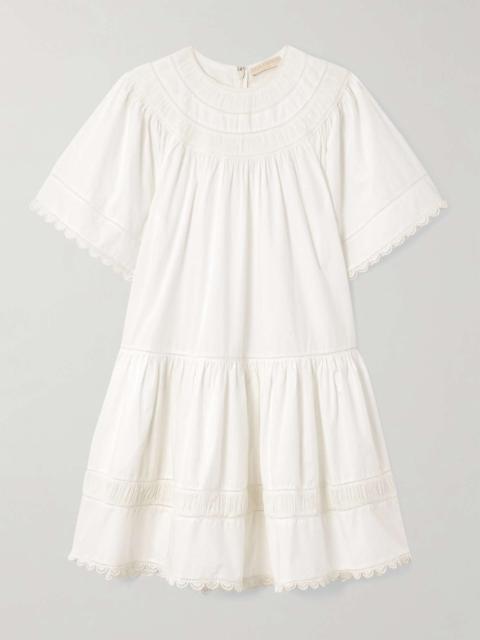 Oumi crochet and chiffon-trimmed poplin mini dress