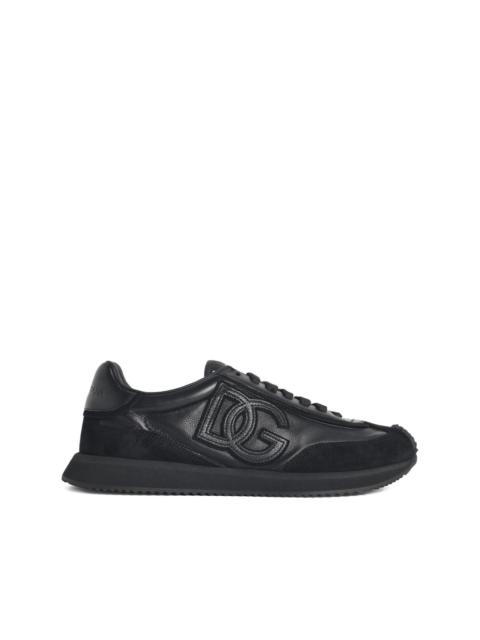 suede inserts embossed logo sneakers