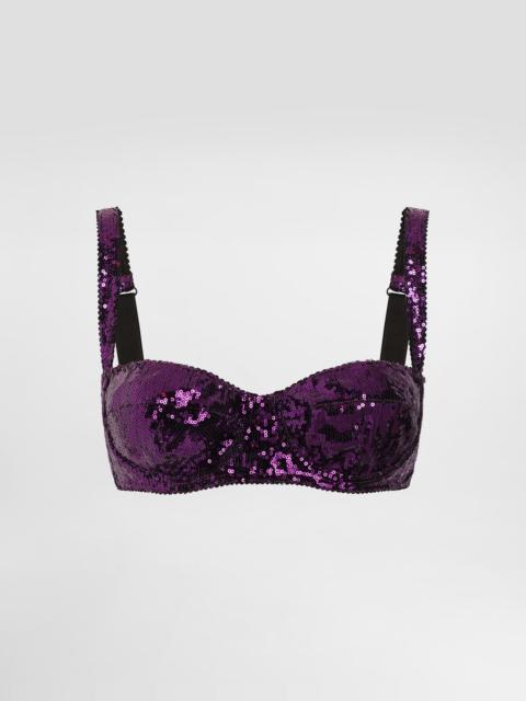 Balconette bra with micro-sequin embroidery