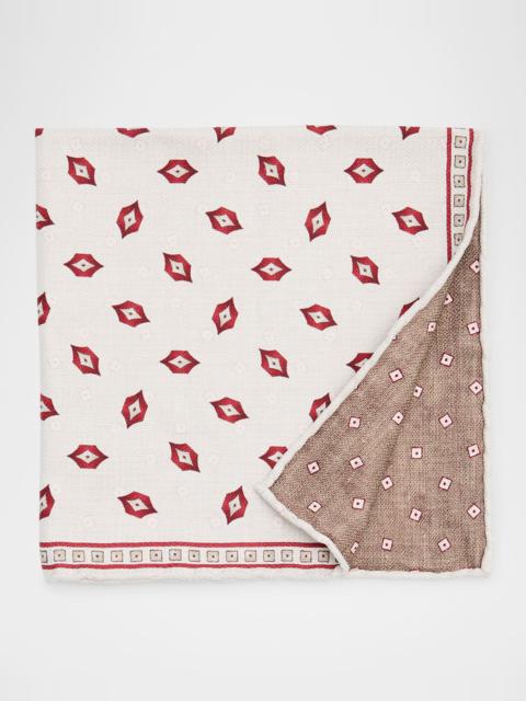 Men's Geometric Leaf-Print Silk Pocket Square