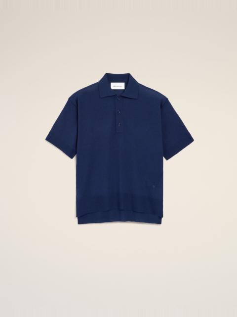 BLUE THIN WOOL SHORT SLEEVES AMI DE COEUR POLO