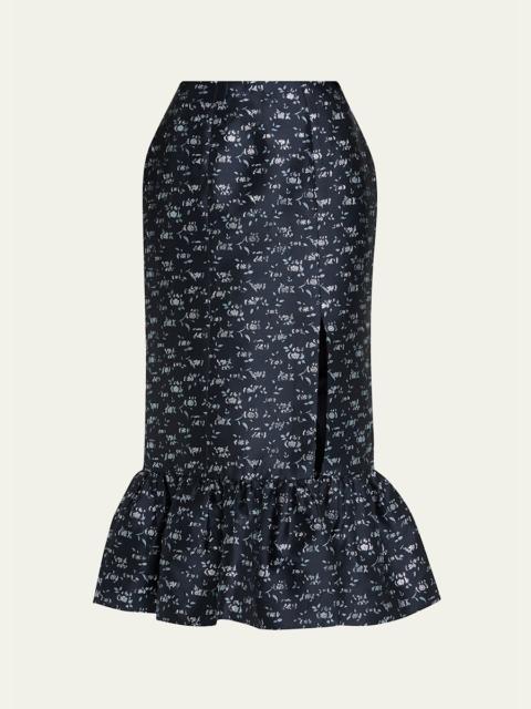 Farinata Floral Twill Ruffle Midi Skirt