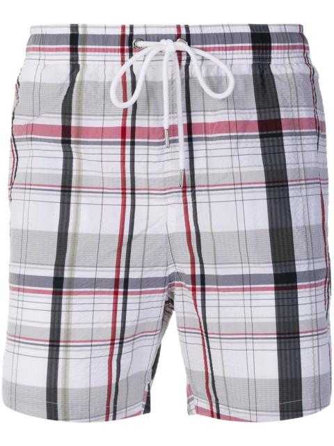 checked swim shorts