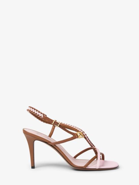 Fendi FFold Brown and pink nappa leather high-heeled sandals