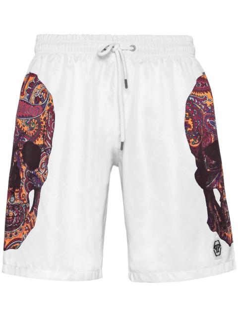 skull-print drawstring swim shorts
