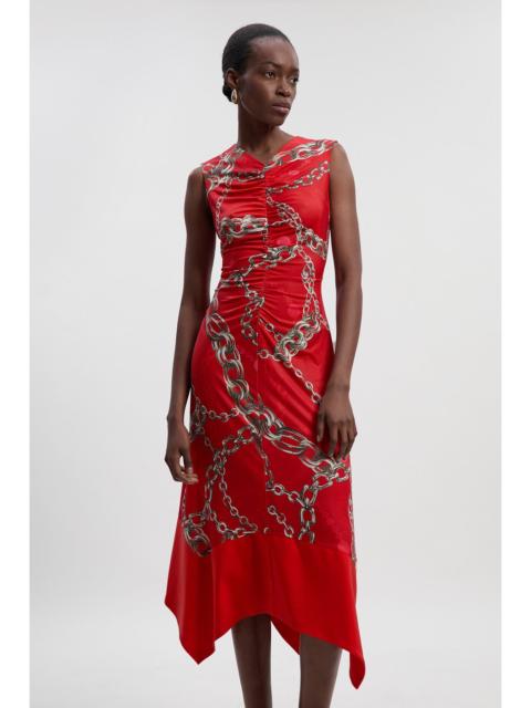 Chain Print Crepe Hanky Hem Midi Dress