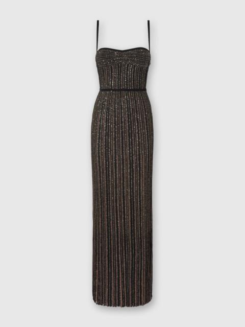 Sleeveless Long Dress with Lamé Stripes