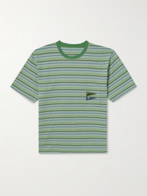 Logo-Appliquéd Striped Cotton-Jersey T-Shirt Green