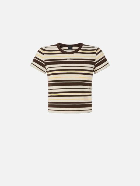 CROPPED STRIPED T-SHIRT WITH PINKO LOGO