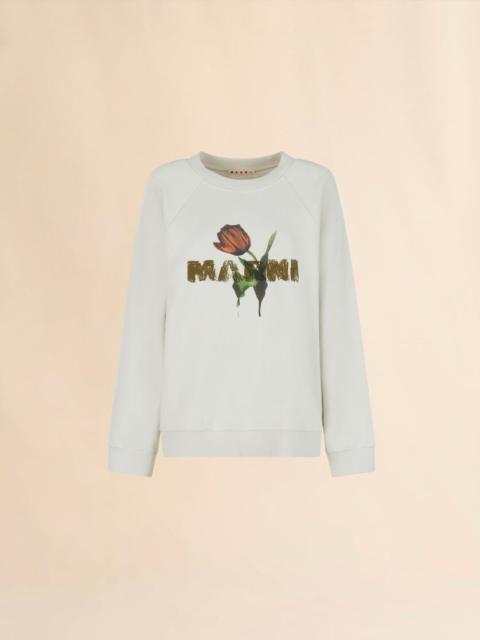 OFF-WHITE COTTON SWEATSHIRT WITH TULIP PRINT