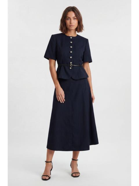 Tailored Pinstripe Peplum Belted Mini Dress