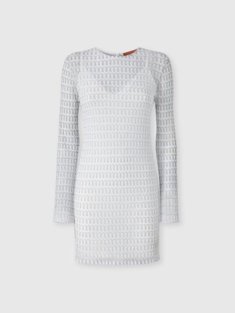 Lace motif viscose crewneck mini-dress