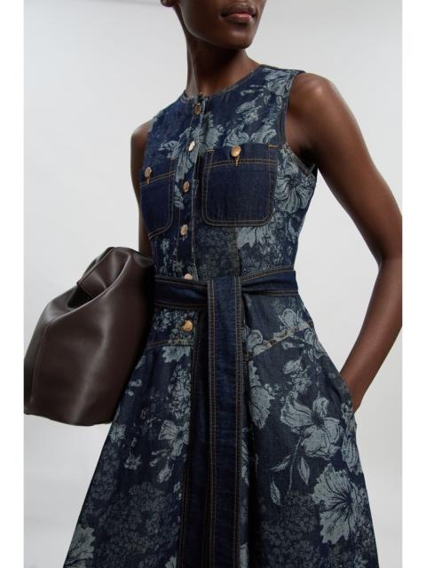 Petite Jacquard Denim Full Skirted Midi Dress