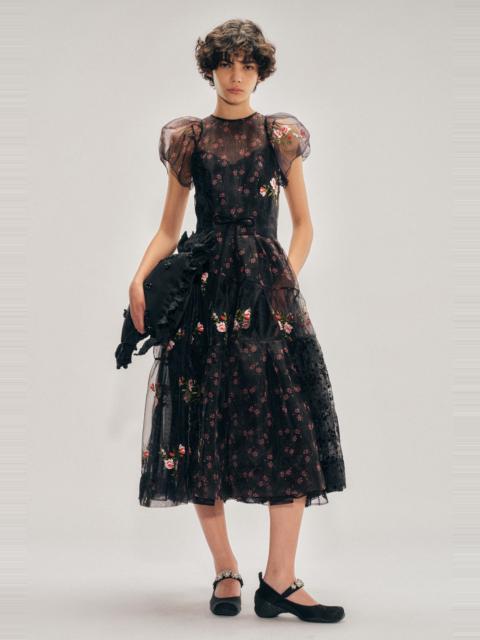 Sheer Puff Sleeve Patchwork Flounce Dress