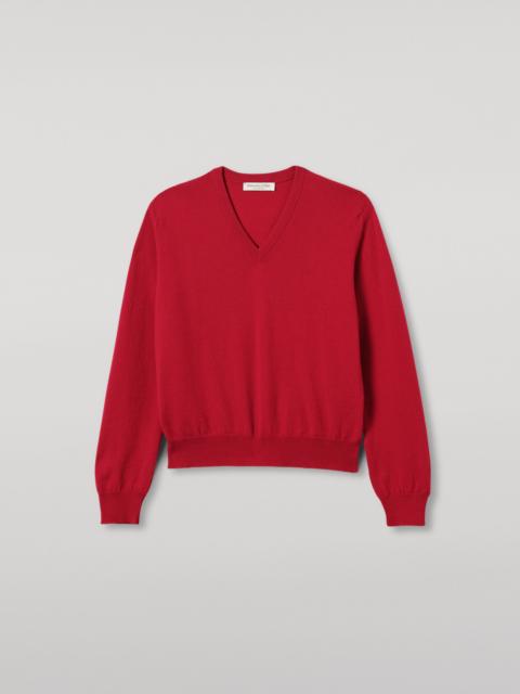 Lunan Red Classic Cashmere V Neck Jumper