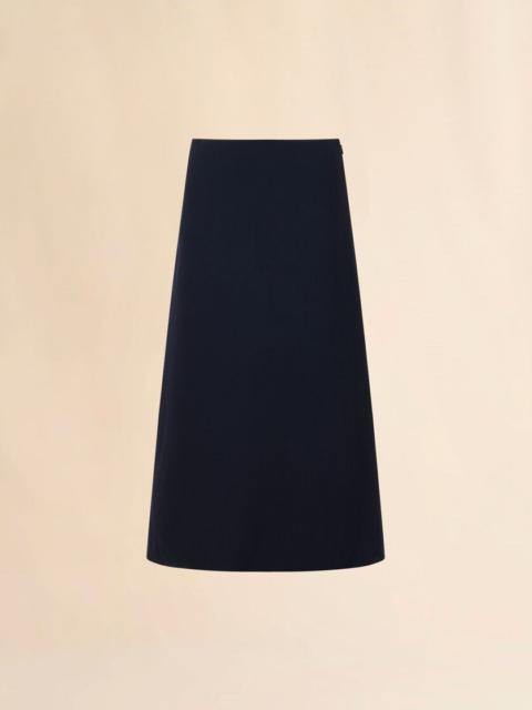DEEP BLUE WOOL CRÊPE A-LINE SKIRT
