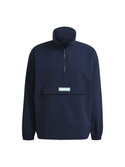 adidas originals Quarter Zip Casual Sports Half Zipper Hooded Jacket Navy Blue HB1821