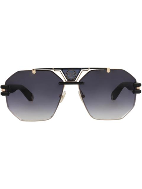 Philipp Plein Aviator-Frame Titanium Sunglasses Gold Black Smoke (SPP077M-63-0302)