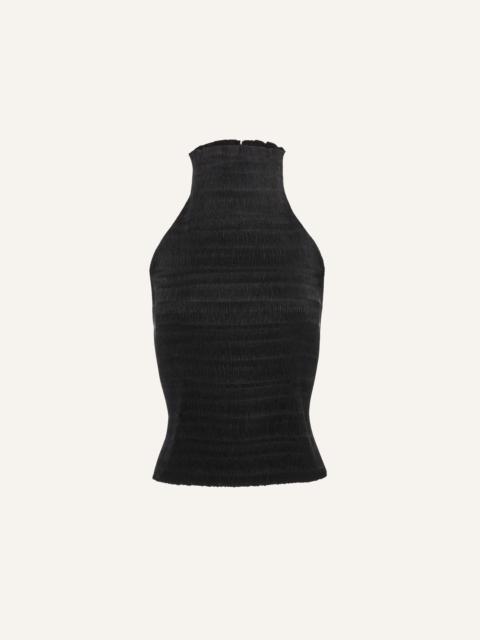 Open-back plissé top in black