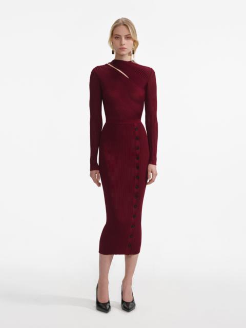 Burgundy Cut Out Rib Knit Midi Dress