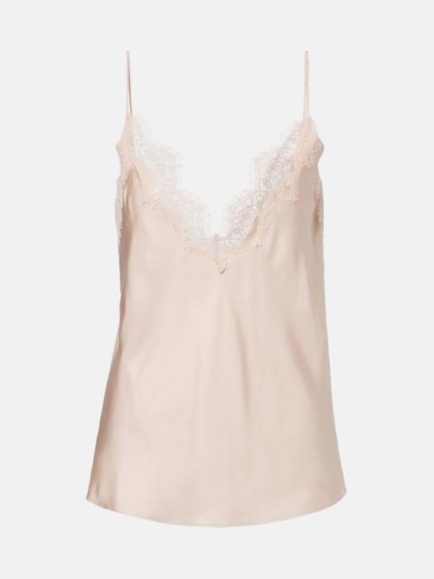 Lace-trimmed silk top