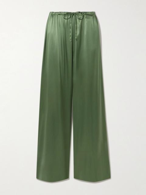 Silk-blend satin straight-leg pants Green