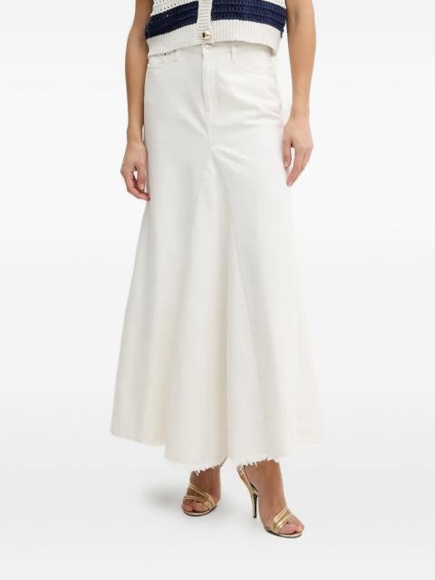 frayed-hem denim maxi skirt