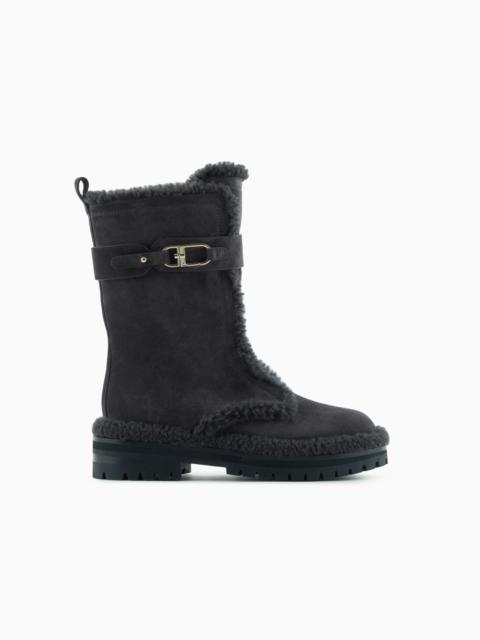 GIORGIO ARMANI NEVE SUEDE AND SHEARLING SHEEPSKIN ANKLE BOOTS