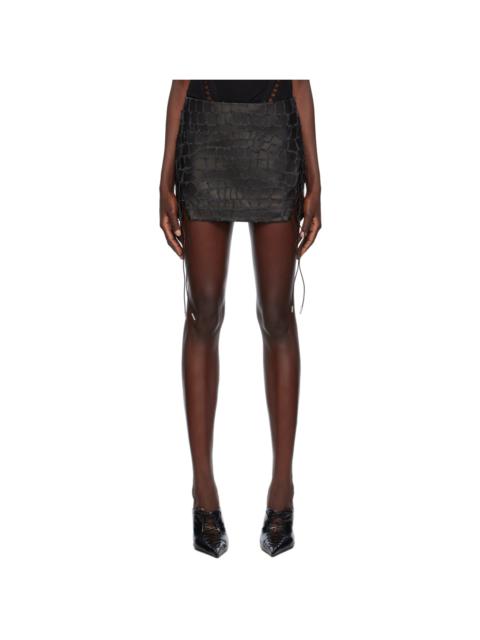 Black Snake Etched Leather Miniskirt