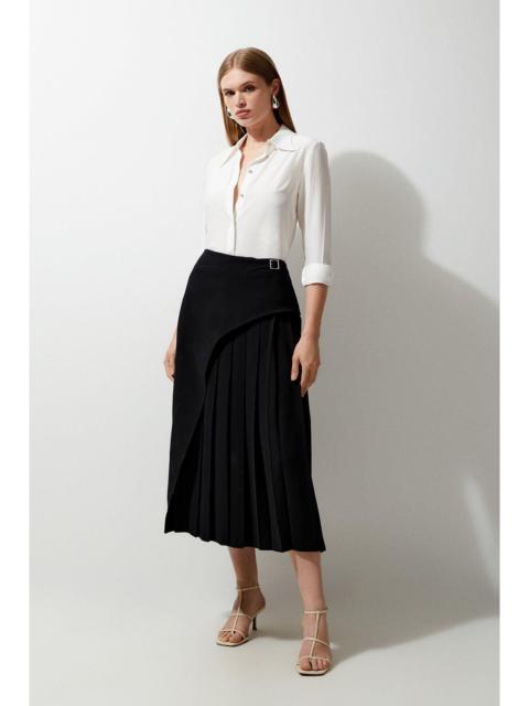 Tailored Buckle Detail Pleated Midi Skirt