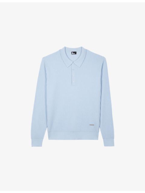 Ribbed Logo-Plaque Stretch-Wool Blend Polo