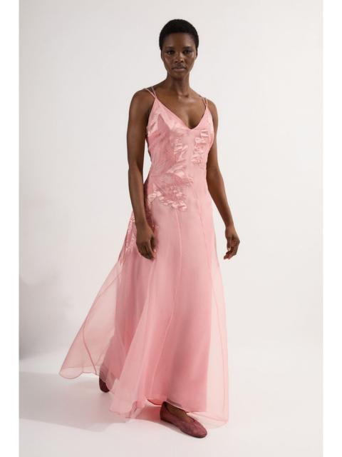 Satin Applique Woven Maxi Dress