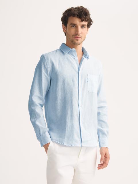 Men's Long Sleeve Shirt Malibu Woven Linen Light Blue and White Stripe