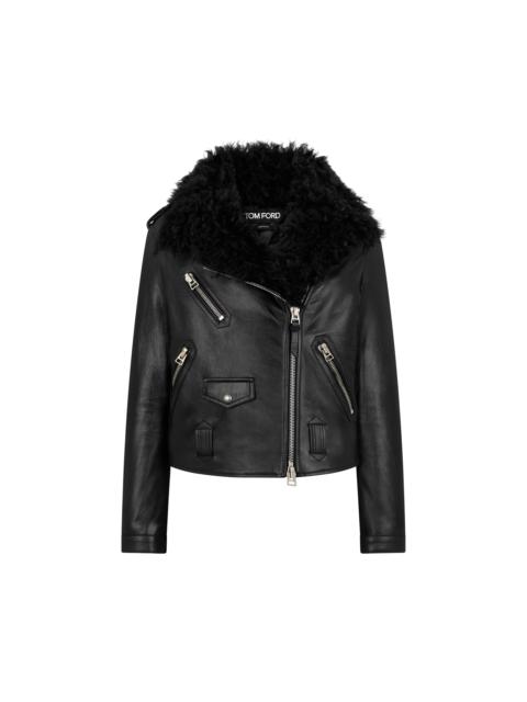 ASYMMETRIC LEATHER BIKER JACKET WITH SHEARLING