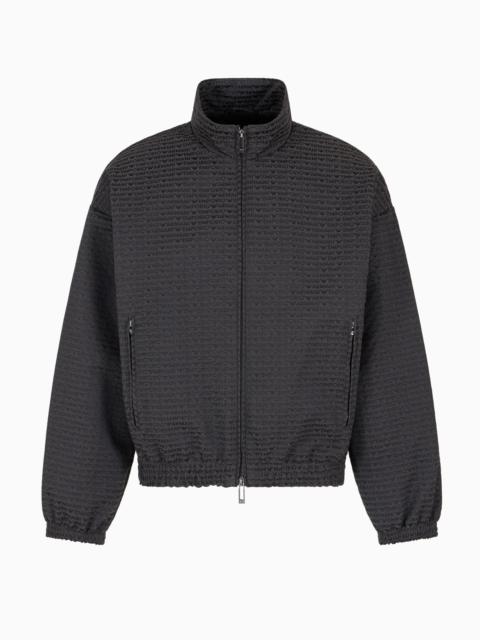 FULL ZIP BLOUSON IN ALL-OVER JACQUARD LETTERING FABRIC