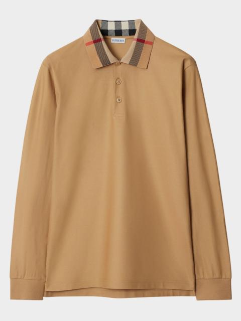 Men's Cody Cotton Slim Fit Long-Sleeve Check Collar Polo Shirt