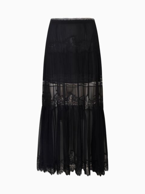 Aureline Silk Lace Pleated Maxi Skirt