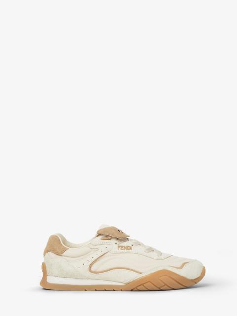 Fendi Wave Pulse White and beige suede low-tops