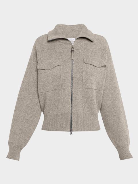 Cashmere Knit Safari Zip Jacket