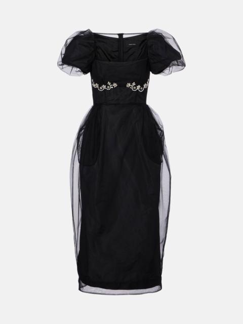 Embroidered tulle midi dress