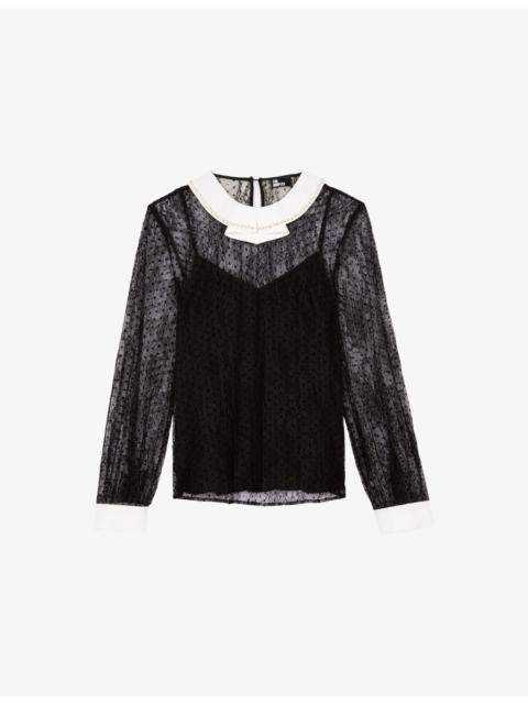 Lace Contrast-Collar Woven Top