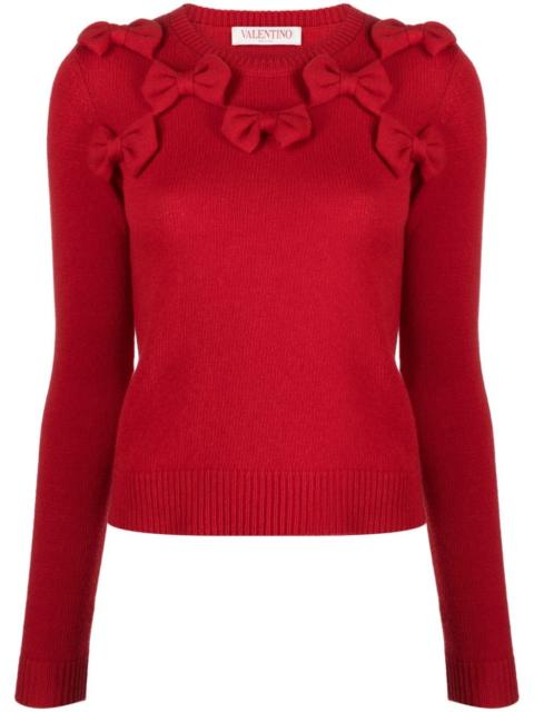 bow-embellished virgin wool jumper