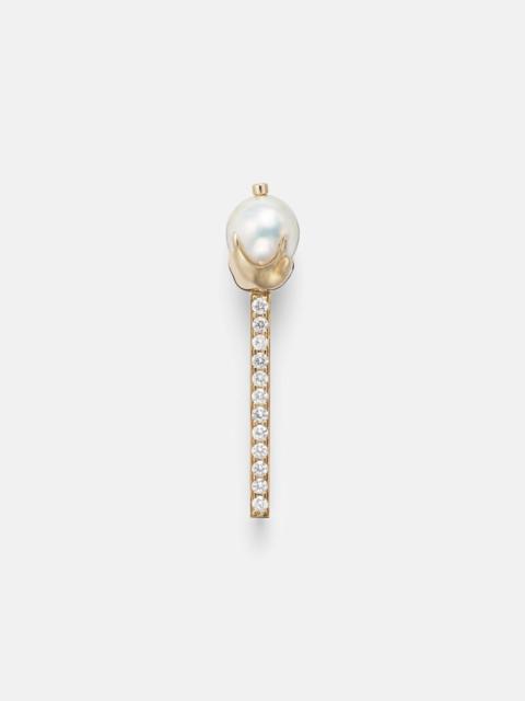 14kt gold brooch with diamonds and pearls