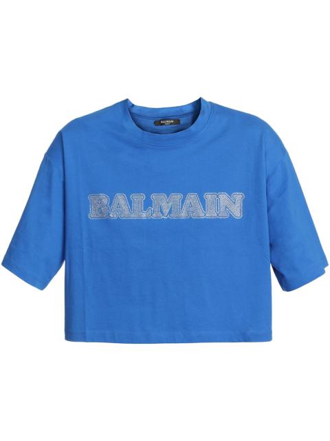 Balmain Cropped Rhinestone T-Shirt 'Cobalt/Crystal'